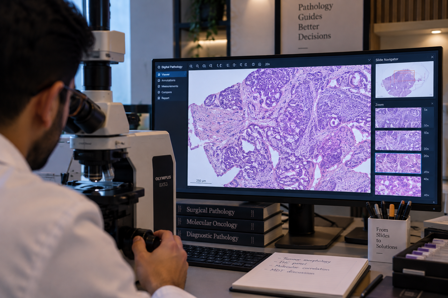 Histopathology under microscopic examination.